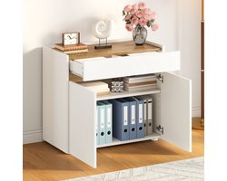 DESMIU Archiefkast - Verstelbare Planken Met Lade - Voor Woonkamer, Kantoor En Hal - Spaanplaat - 80x40x70 Cm - Wit