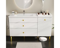 DESMIU Badkamermeubel - Onderbouwkast Met Keramische Wastafel En 3 Lades - Staand Voor Badkamer - MDF Metaal - 120x47,5x80 Cm - Wit