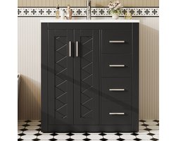 DESMIU Badkamermeubel - Staand Met Inbouw Wastafel En 3 Lades - 2 Deuren Met Soft-Close Voor Badkamer - MDF En Keramiek - 76x46,5x85,5 Cm - Zwart