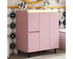 DESMIU Badkamermeubel - Staand Met Led Sensorverlichting En Inbouw Wastafel - Voor Badkamer - MDF Keramiek - 76 X 47 X 89 Cm - Roze