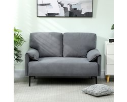 DESMIU Bank 2-Zits 127 Cm - Zachte Stoffen Zitbank Met 2 Rugkussens En Metalen Poten - Voor Woonkamer En Kantoor - Grijs