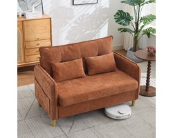 DESMIU Bank - 2-Zitsbank 127 Cm - Comfortabel Met Zachte Zitkussens, Armleuningen En Zijvakken - Voor Woonkamer, Studie En Kantoor - Chenille - Bruin