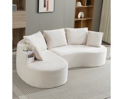 DESMIU Bank - 3-Zits Gebogen Bank - Met Bekerhouders, Opbergtas En Kussens - Voor Woonkamer, Slaapkamer En Kantoor - Cordstof Beige