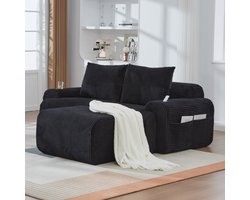 DESMIU Bank - Modulaire Hoekbank 2-Zits Met Voetbank - Cuphouder En Opbergvak - Voor Woonkamer En Lounge - Corduroy - Zwart