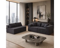 DESMIU Bank - Modulaire Hoekbank 4-Zits - Vrij Te Combineren & Zonder Montage - Voor Woonkamer En Slaapkamer - Corduroy - Zwart