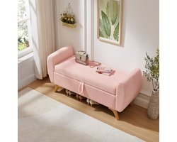 DESMIU Bankje 145 x 51 x 57 Cm - Klapbaar Met Opbergruimte En Houten Poten - Voor Slaapkamer, Woonkamer En Hal - Ribfluweel Roze