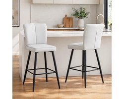 DESMIU Barkruk 101 Cm - Set Van 2 Met Ergonomische Rugleuning En Voetsteun - Voor Keuken En Bartafel - Kunstleer En Metaal - Lichtgrijs Zwart