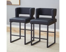 DESMIU Barkruk 91,4 Cm - Set Van 2 Met Rugleuning En Gewatteerde Zitting - Voor Bartafel En Keukeneiland - Kunstleer Metaal Zwart
