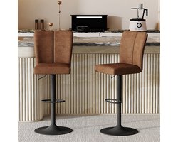 DESMIU Barkruk 95,5-117,5 Cm - Set Van 2 - In Hoogte Verstelbaar En 360 Graden Draaibaar - Voor Keukeneiland En Bar - Stof Metaal Bruin Zwart