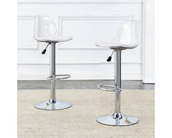 DESMIU Barkruk - Set Van 2 - Verstelbaar 82 Tot 104 Cm Met Transparante Rugleuning En 360 Graden Draaibare Zitting - Metaal Wit Zilver