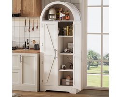 DESMIU Buffetkast - Boogvormige Vitrinekast Met Open Bovenkant En 2 Deuren - Voor Keuken En Woonkamer - MDF - 70x35x170 Cm - Wit