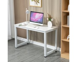DESMIU Bureau - Computertafel Met Ruim Tafelblad En Stevig Frame - Voor Thuiswerk En Kantoor - MDF En Metaal - 120x60x74 Cm - Wit
