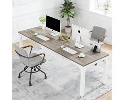 DESMIU Bureau - Rechthoekig Computertafel Voor 2 Personen - Ruim Werkblad Voor Kantoor En Thuiswerkplek - Hout En Metaal - 200x70x75 Cm - Taupe Wit