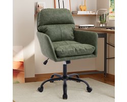 DESMIU Bureaustoel 60 x 99 cm - Verstelbare Zithoogte Met Vaste Armleuningen En Wielen - Voor Kantoor, Slaapkamer En Kaptafel - Kunstleer Groen
