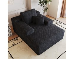 DESMIU Chaise Longue 115x159 Cm - Zonder Montage Met Hoge Veerkracht Schuim - Voor Woonkamer En Slaapkamer - Ribstof - Zwart