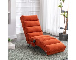 DESMIU Chaise Longue 148 x 55 x 84 Cm - Zachte Vibratiefunctie En Zijvak - Voor Woonkamer Slaapkamer En Kantoor - Linnen Oranje