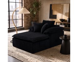 DESMIU Chaise Longue 177 x 122 x 92 Cm - Zonder Montage Met Brede Armleuningen - Voor Woonkamer En Leeshoek - Ribstof - Zwart