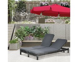 DESMIU Chaise Longue 196 x 120 x 28 Cm - Verstelbare Rugleuningen Voor 2 Personen - Voor Tuin En Terras - Metaal En Rotan - Grijs