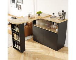 DESMIU Draaibare Barkast Met 360 Graden Rotatie En Glazen Schuifdeur Voor Keuken En Eetkamer Van MDF In Zwart 90 X 45 X 100 Cm