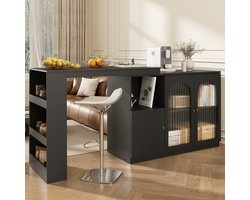 DESMIU Draaiende Barkast - 360 Graden Flexibel Ontwerp Met Opbergruimte En Glazen Deuren - Voor Keuken En Woonkamer - MDF - Zwart - 120x40x97 Cm