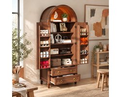 DESMIU Dressoir - Boogkast Met Ledverlichting Via App - Voor Woonkamer, Slaapkamer En Werkkamer - MDF En Spaanplaat - 76x40x179,5 Cm - Walnoot