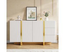 DESMIU Dressoir - Geribbelde Fronten Met 3 Deuren En 3 Laden - Modern Voor Woonkamer En Hal - Wit - 140x36x75 Cm