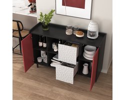 DESMIU Dressoir - Modern Opbergmeubel Met 2 Lades En Kast - Voor Keuken Woonkamer En Werkkamer - MDF - 120x40x80 Cm - Zwart Rood
