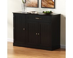 DESMIU Dressoir - Modern Opbergmeubel Met 3 Deuren En Lade - Voor Hal Woonkamer En Eetkamer - MDF - Zwart