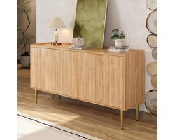 DESMIU Dressoir - Modern Opbergmeubel Met 4 Deuren En Verstelbare Planken - Voor Woonkamer En Hal - MDF - 140x38x75 Cm - Naturel