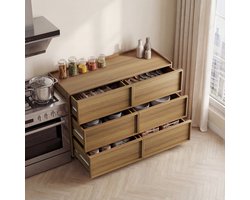 DESMIU Dressoir - Moderne Ladekast Met 6 Greeploze Lades - Opbergkast Voor Slaapkamer, Woonkamer En Hal - Hout - 115x48x78 Cm - Eikenkleur