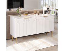 DESMIU Dressoir - Moderne Opbergkast Met 4 Deuren En Verstelbare Planken - Voor Woonkamer Slaapkamer En Hal - MDF - 140x38x75 Cm - Wit