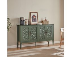 DESMIU Dressoir Retro Met Reliëfdeuren En Grote Opbergruimte Voor Woonkamer Eetkamer En Hal Spaanplaat MDF En Metaal Groen 160x40x89 Cm