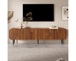 DESMIU Dressoir - Tv Meubel Met 3 Deuren En 2 Lades - Kabeldoorvoer Voor Woonkamer - MDF En Spaanplaat - 180x40x47,5 Cm - Walnoot