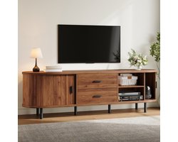 DESMIU Dressoir - Tv Meubel Met Schuifdeuren En 2 Lades - Voor Woonkamer - Hout En Metaal - 150x40x55 Cm - Walnootkleur