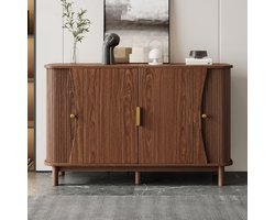 DESMIU Dressoir - Walnootkleurig MDF Met 2 Schuifdeuren En Verstelbare Plank - Voor Woonkamer En Hal - 140x40x88 Cm