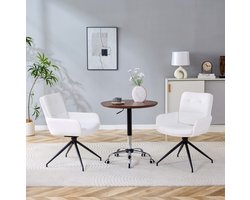 DESMIU Eetkamerstoel 55 x 85 cm - Set Van 2 Draaibare Stoelen Met Armleuningen En Knoprug - Voor Eetkamer En Zithoek - Kunstleer Metaal Wit Zwart