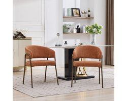 DESMIU Eetkamerstoel 57 x 54,5 x 79,5 cm - Met Armleuningen En Gestoffeerde Chenille Zitting - Voor Keuken En Eetkamer - Metaal Oranje