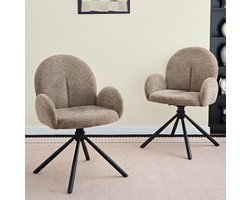 DESMIU Eetkamerstoel - Draaibare Armstoel - Set Van 2 - Met Zachte Bekleding - Voor Eetkamer, Woonkamer En Werkkamer - Chenille Taupe Zwart