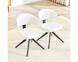DESMIU Eetkamerstoel - Kuipstoel - Set Van 2 - Draaibaar Met Gebogen Rugleuning - Voor Eetkamer Keuken Woonkamer Kantoor - Kunstleer Wit