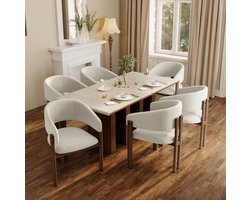 DESMIU Eetkamerstoel Set Van 2 - Kuipstoel Met Armleuningen - Moderne Eetkamer, Woonkamer En Café - Metaal En Linnen - Beige Walnoot