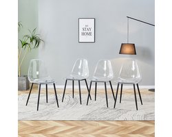 DESMIU Eetkamerstoel Set van 4 - Transparant Kunststof - Zwart Metalen Onderstel - Voor Eetkamer, Keuken En Kantoor - Modern - Transparant En Zwart
