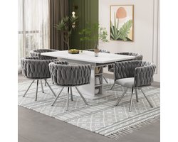 DESMIU Eetkamerstoel Set Van 6 - 360 Graden Draaibaar Kuipstoel Met Armleuningen - Voor Eetkamer En Woonkamer - Velvet - Grijs Zilver