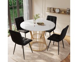 DESMIU Eettafel - Ronde Tafel Met Marmerlook En Stevig Metalen Onderstel - Voor Keuken Woonkamer En Kantoor - Wit - 100 X 75 Cm