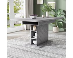 DESMIU Eettafel - Uitschuifbaar Met Opbergruimte En Middenzuil - Voor Eten Werken En Wonen - Spaanplaat En Metaal - Grijs - Rechthoekig