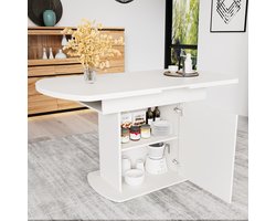 DESMIU Eettafel - Uitschuifbaar Ovaal Met Opbergruimte - Voor Eethoek En Werkplek - Spaanplaat En Metaal - 110/130x70x75 Cm - Wit En Goud