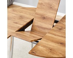 DESMIU Eettafel - Uitschuifbaar Rond Naar Ovaal - Modern Design Voor Eetkamer En Keuken - Hout En Metaal - 137x107x75 Cm - Houtkleur
