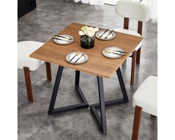 DESMIU Eettafel - Vierkante Tafel Met Metalen Onderstel - Voor Keuken, Eetkamer En Werkruimte - Hout En Metaal - Zwart En Bruin - 80x80x75 Cm