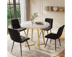 DESMIU Eettafelset 80 Cm - Ronde Eettafel Met 4 Stoelen En Verstelbare Poten - Voor Keuken En Eethoek - Metaal En MDF - Multicolor