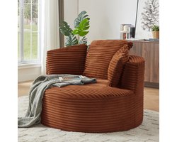 DESMIU Fauteuil 1 Zits - Ronde Loungestoel Met Armleuningen En Zachte Vulling - Voor Woonkamer En Slaapkamer - Ribstof - Oranje