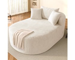 DESMIU Fauteuil 170 x 112,5 x 83 cm - Extra Diepe Zitting - Ovale Vorm - Voor Woonkamer En Slaapkamer - Ribstof - Lichtbeige